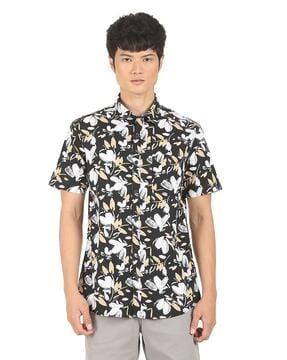 floral print slim fit shirt with patch pocket