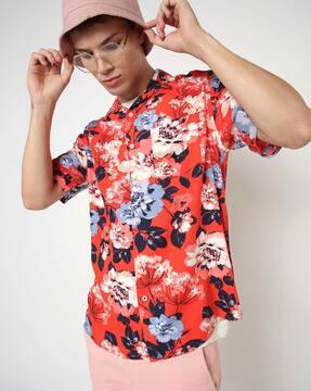 floral print slim fit shirt with patch pocket