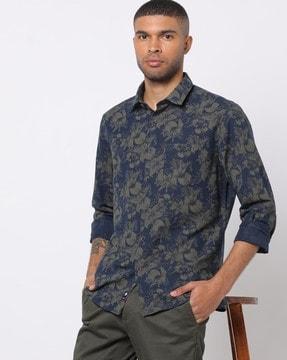 floral print slim fit shirt with patch pocket