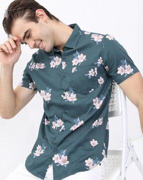 floral print slim fit shirt with patch pocket