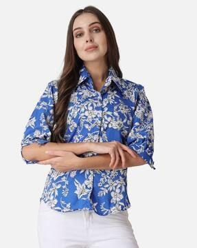 floral print slim fit shirt with patch pocket