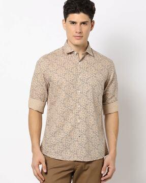 floral print slim fit shirt with patch pocket