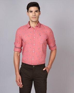 floral print slim fit shirt with patch pocket