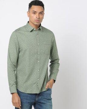 floral print slim fit shirt with patch pocket