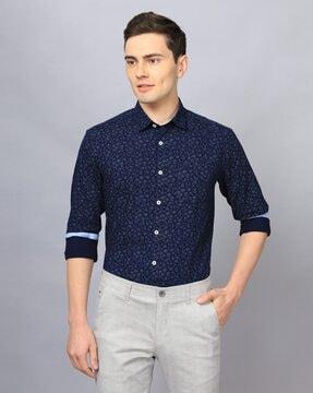 floral print slim fit shirt with patch pocket