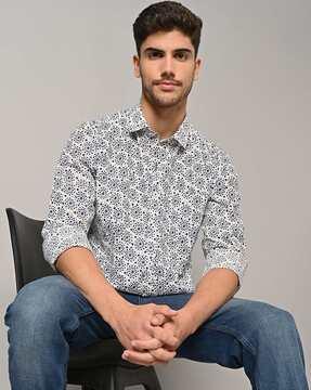 floral print slim fit shirt with patch pocket