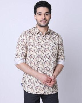 floral print slim fit shirt with patch pocket