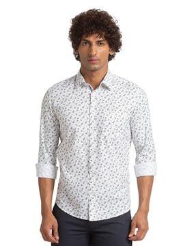 floral print slim fit shirt with patch pocket