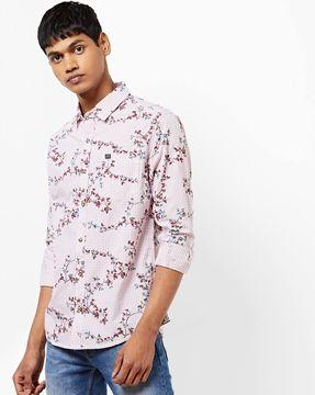 floral print slim fit shirt with patch pocket