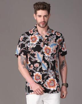 floral print slim fit shirt with spread collar