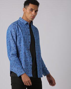 floral print slim fit shirt with spread collar