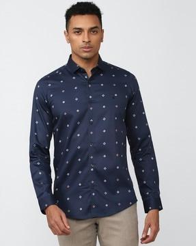 floral print slim fit shirt with spread collar