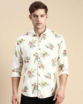 floral print slim fit shirt with spread collar