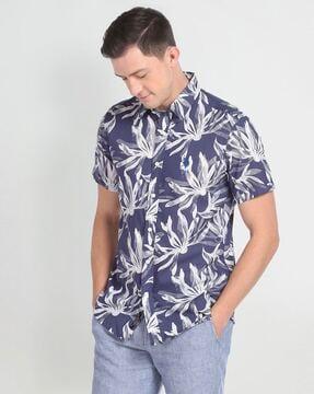 floral print slim fit shirt with spread collar