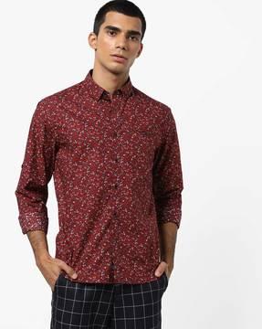 floral print slim fit shirt with welt pocket