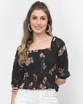 floral print slim fit square-neck top