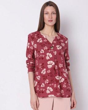 floral print slim fit v-neck top