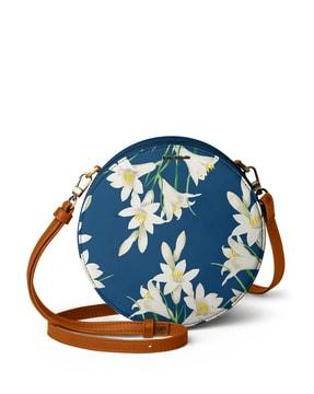 floral print sling bag with adjustable strap