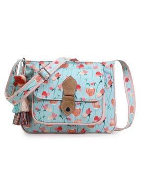 floral print sling bag with external pocket