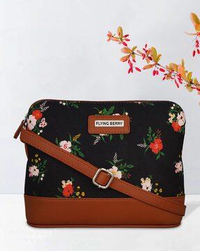 floral print sling bag with zip closure