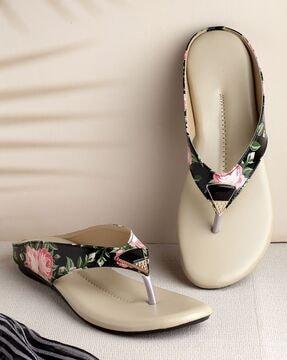 floral print slip-on flat sandals with open toe shape