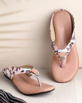 floral print slip-on flat sandals with open toe shape