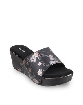 floral print slip-on wedges