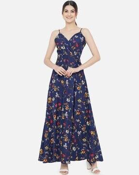 floral print slit-front fit & flare dress