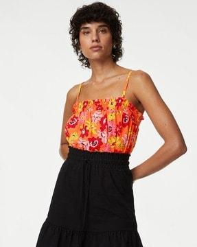 floral print smocked detail camisole top