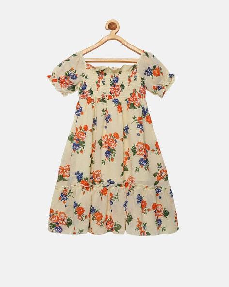 floral print smocked empire dress