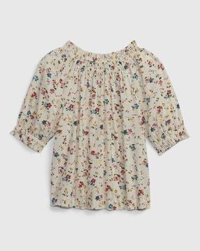 floral print smocked-neck top