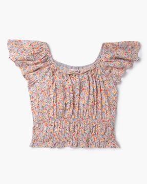 floral print smocked top