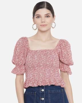 floral print smocked top