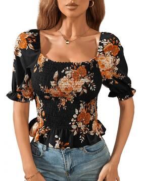 floral print smoked top