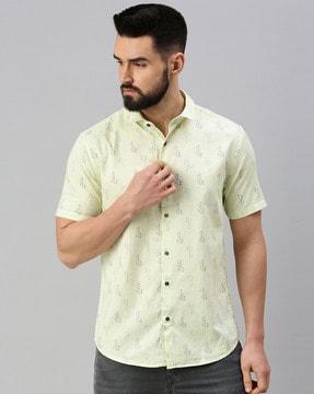 floral print spread collar shirt