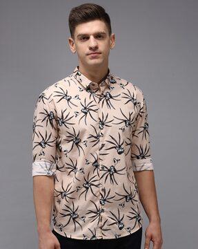 floral print spread-collar shirt