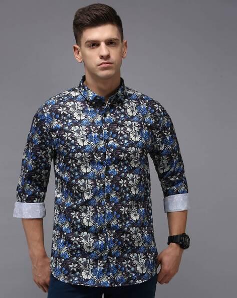 floral print spread-collar shirt