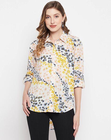 floral print spread-collar shirt
