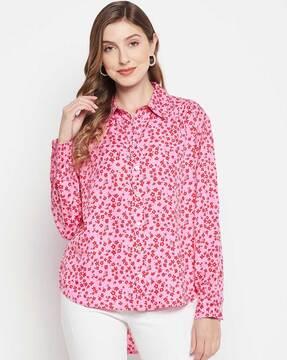 floral print spread-collar shirt