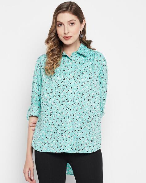 floral print spread-collar shirt