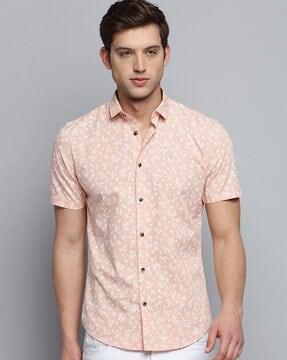 floral print spread-collar shirt