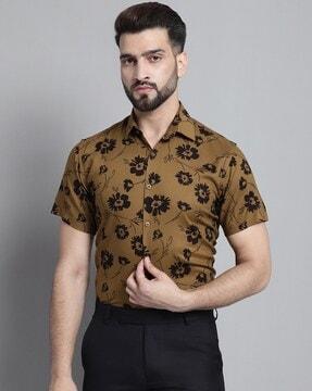 floral print spread-collar shirt