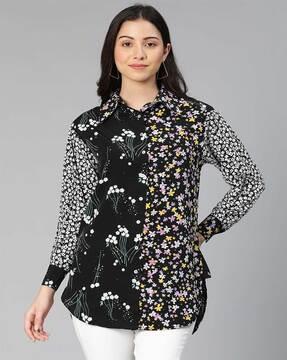 floral print spread-collar shirt