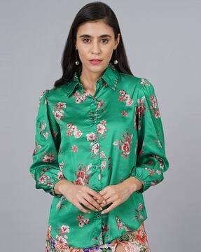 floral print spread-collar shirt