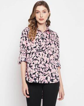 floral print spread-collar shirt