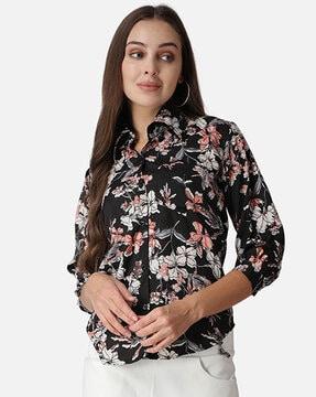 floral print spread-collar shirt