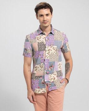 floral print spread-collar shirt