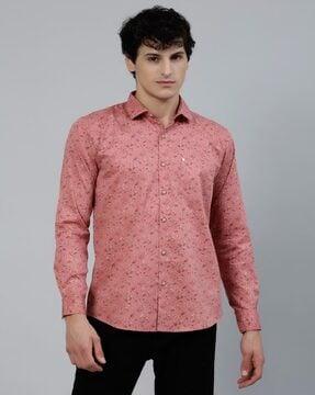 floral print spread-collar shirt