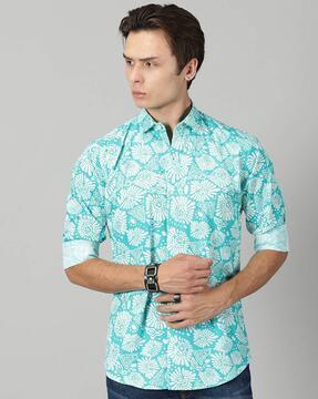 floral print spread-collar shirt