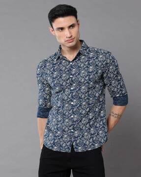 floral print spread-collar shirt